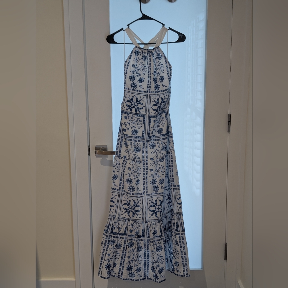 Milly Blue and White Patterned Maxi Dress